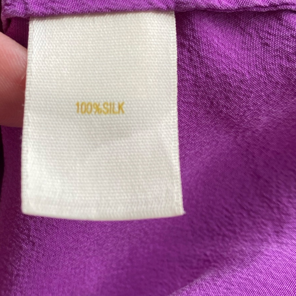 Kate Spade 100% SILK “live colorfully” fuchsia/purple ruffled collar tank blouse - Picture 5 of 6